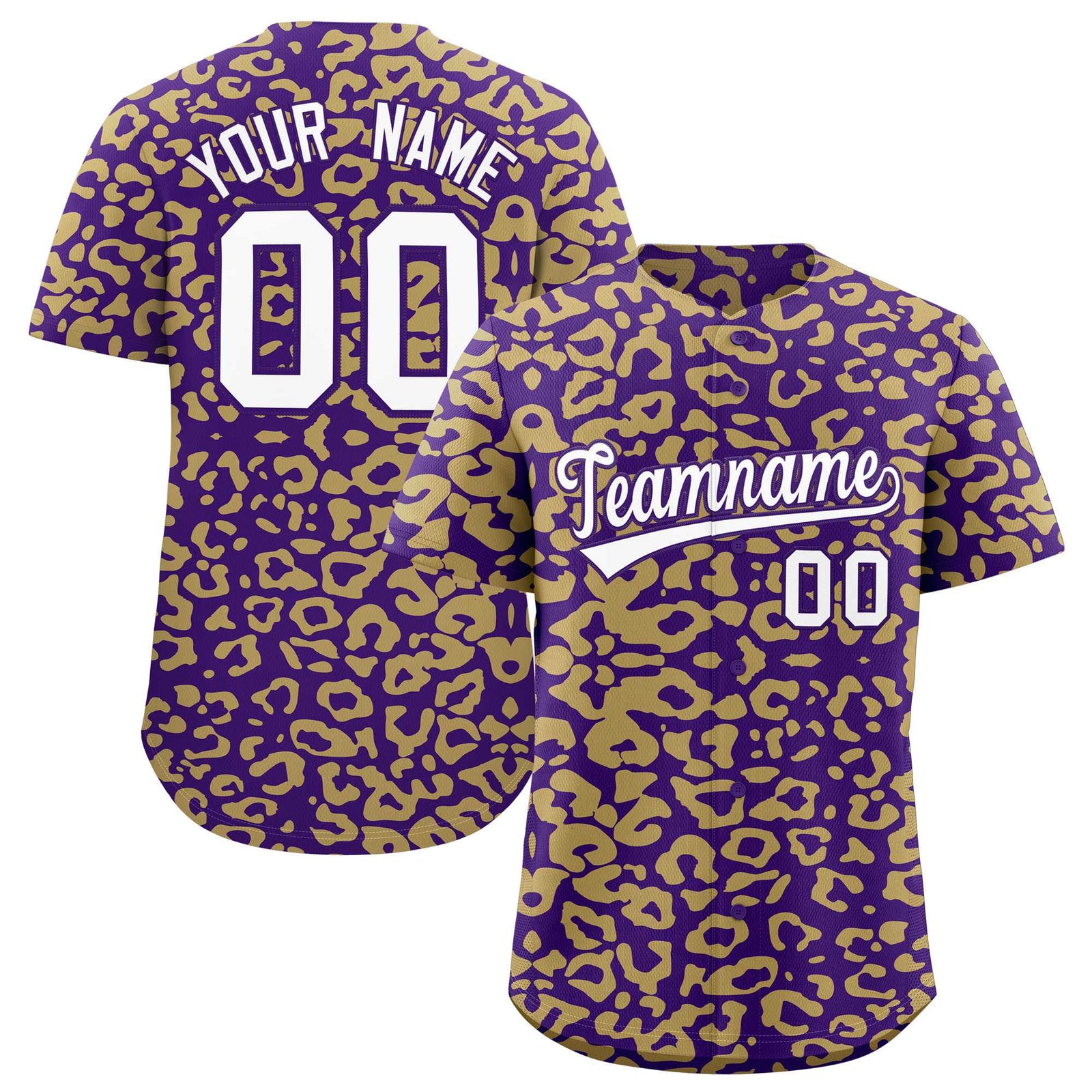Custom Purple Old Gold Leopard Print Pattern Authentic Baseball Jersey