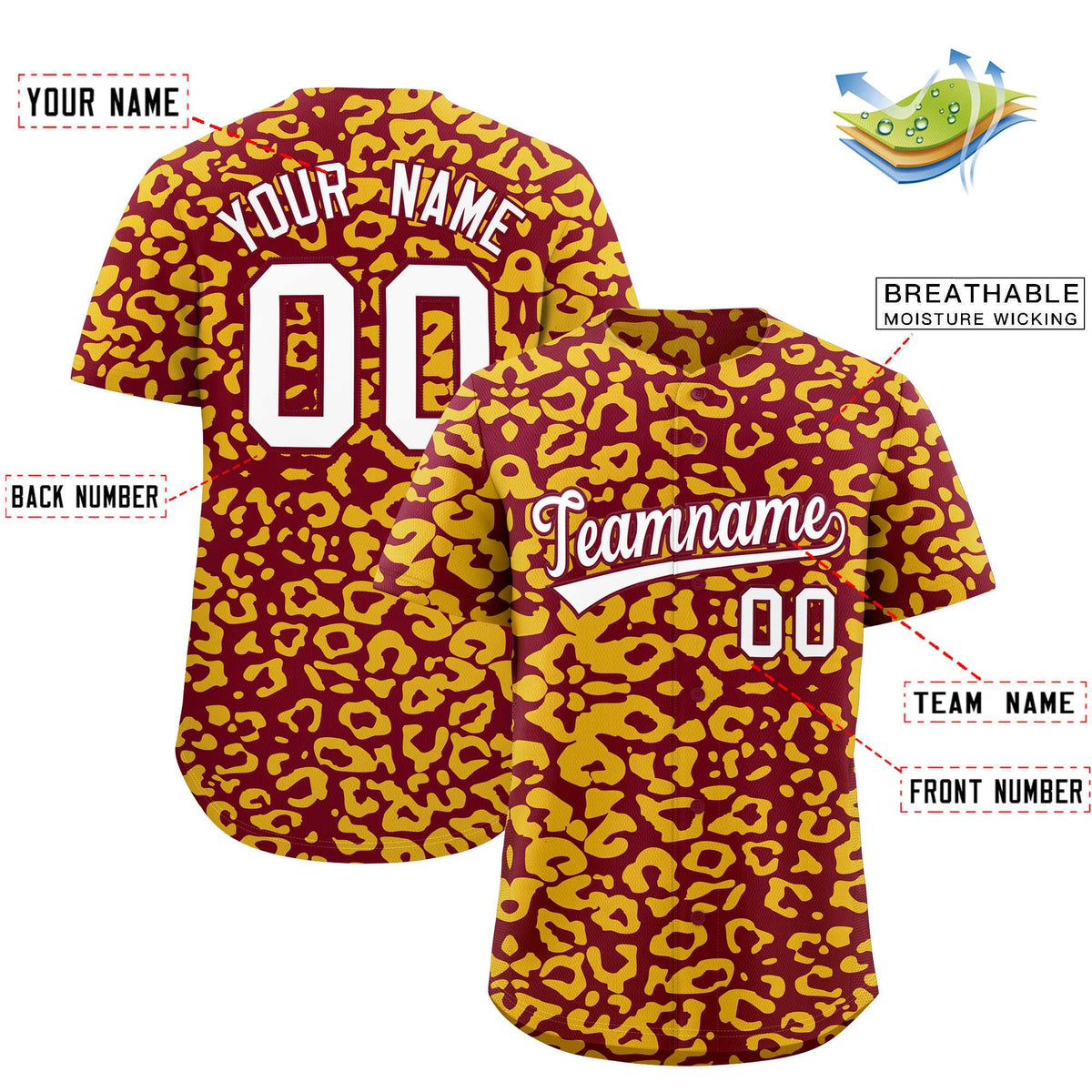 Custom Crimson Gold Leopard Print Pattern Authentic Baseball Jersey