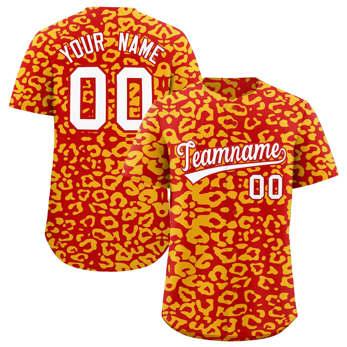 Custom Red Gold Leopard Print Pattern Authentic Baseball Jersey