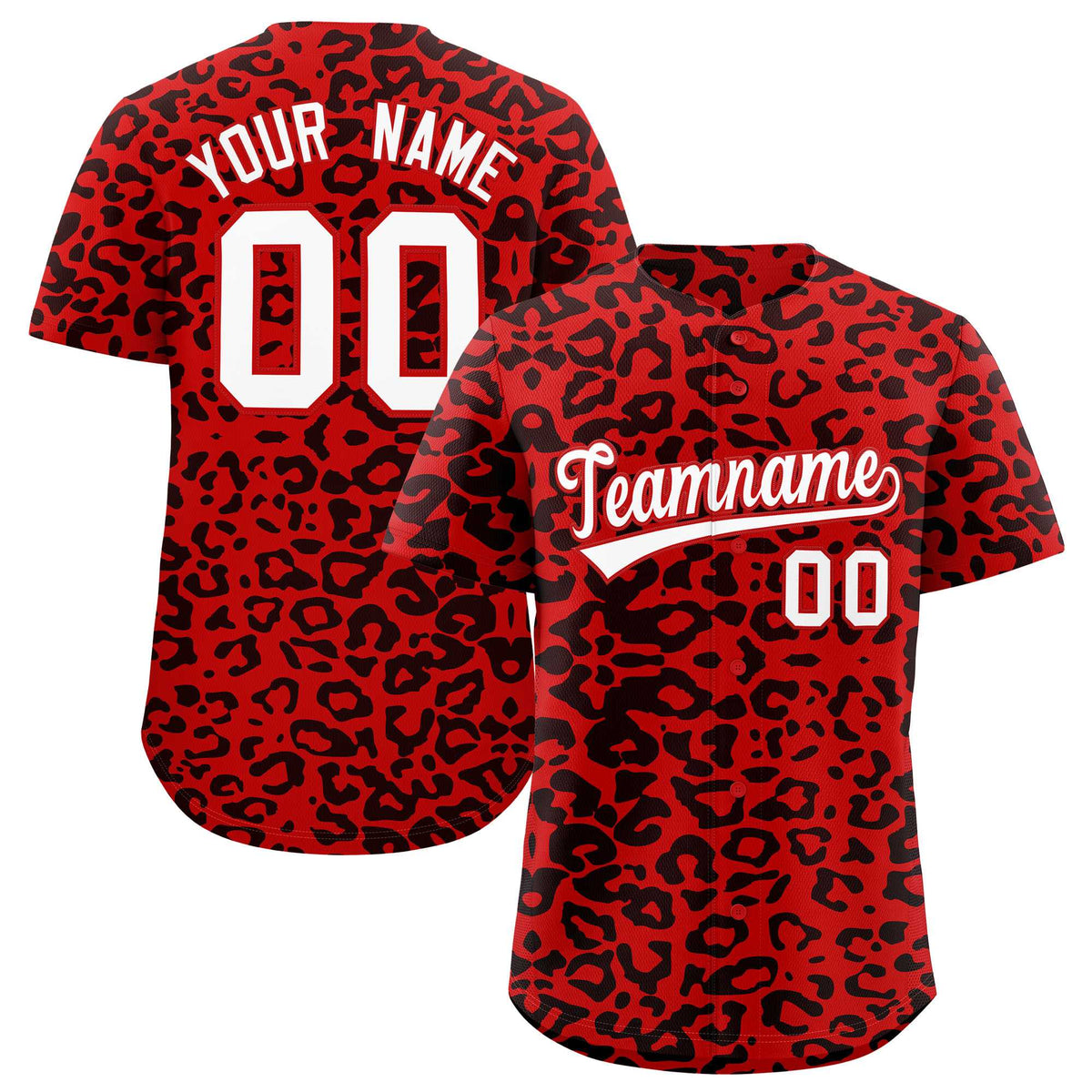 Custom Red Black Leopard Print Pattern Authentic Baseball Jersey