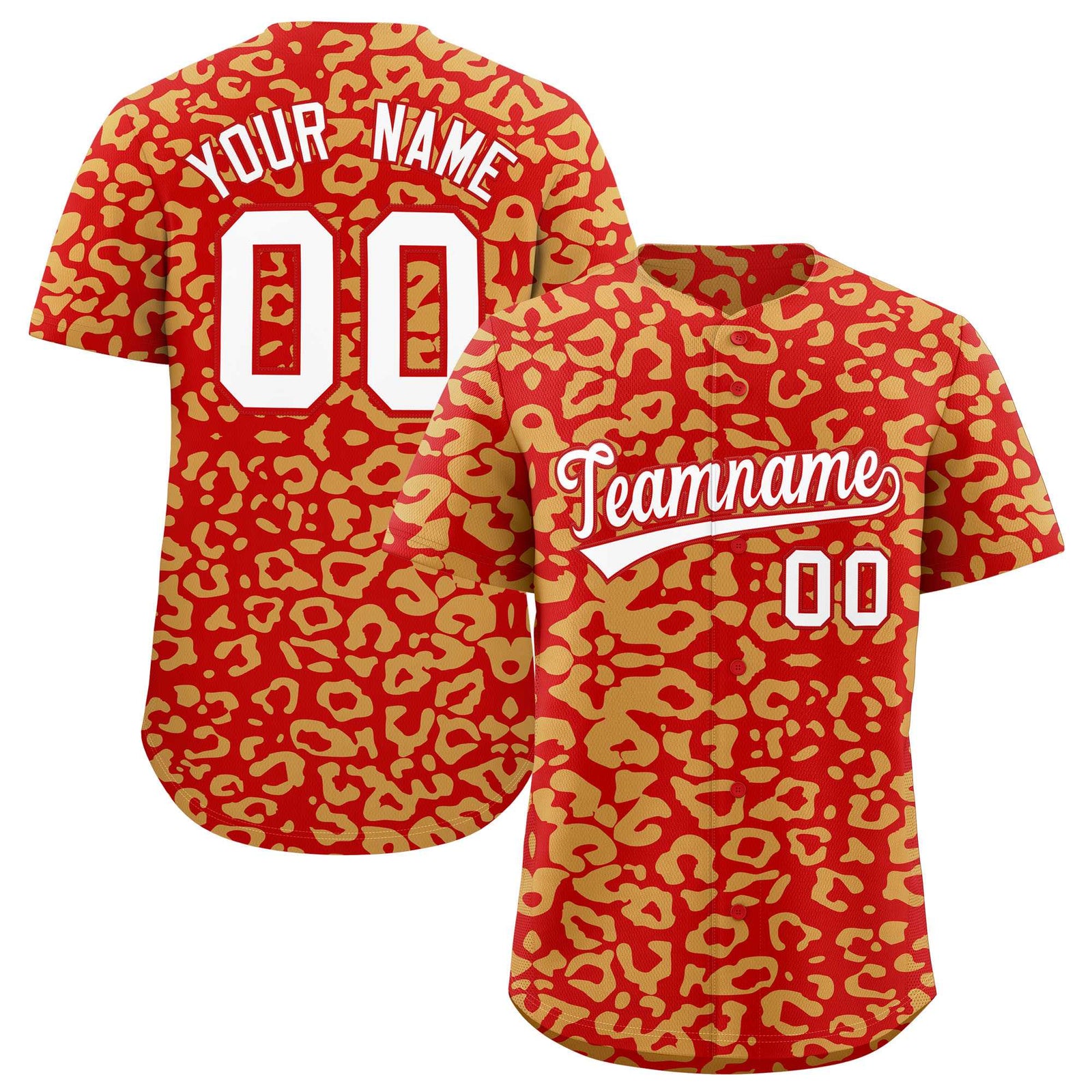 Custom Red Old Gold Leopard Print Pattern Authentic Baseball Jersey