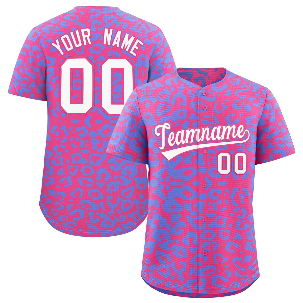Custom Pink Light Blue Leopard Print Pattern Authentic Baseball Jersey