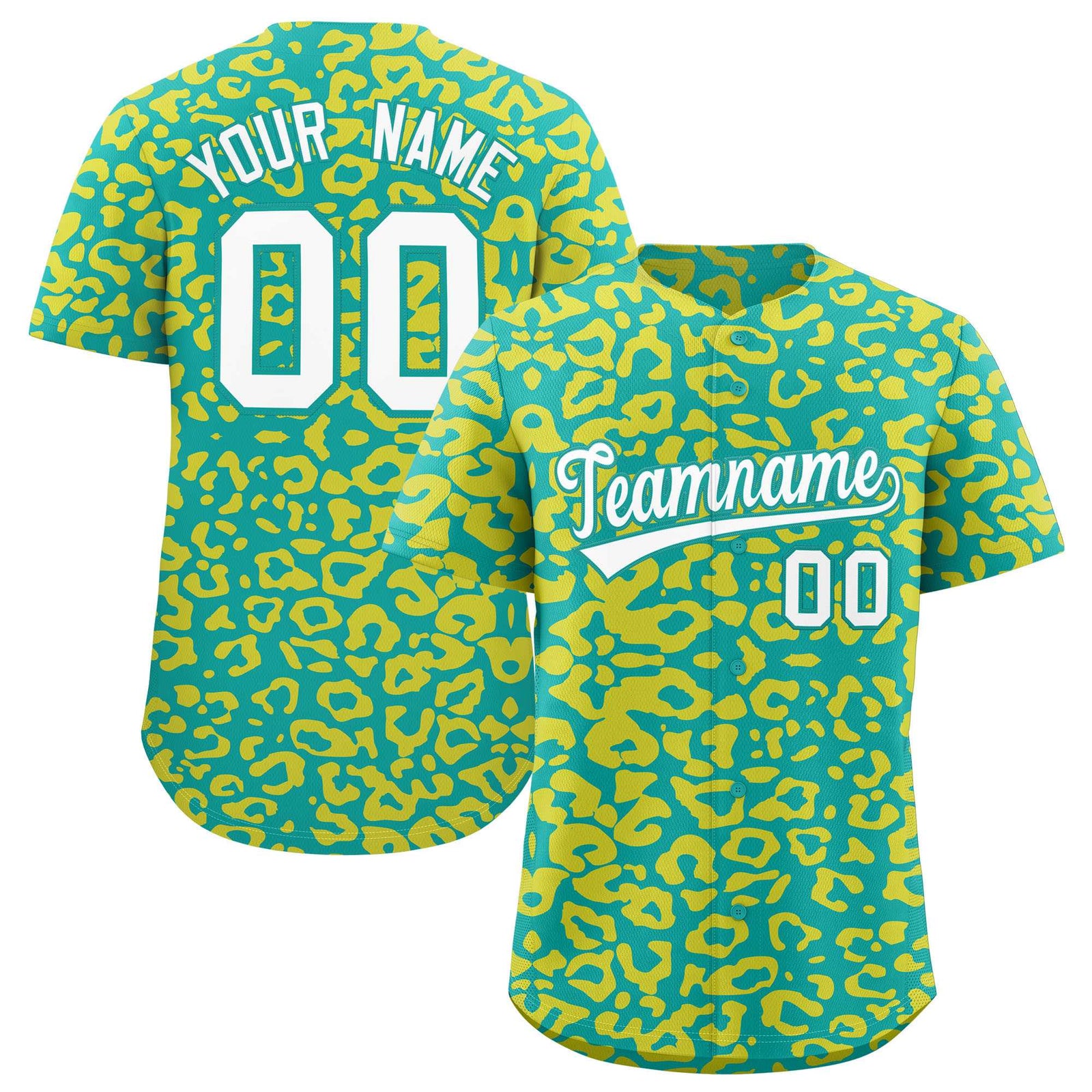 Custom Aqua Gold Leopard Print Pattern Authentic Baseball Jersey