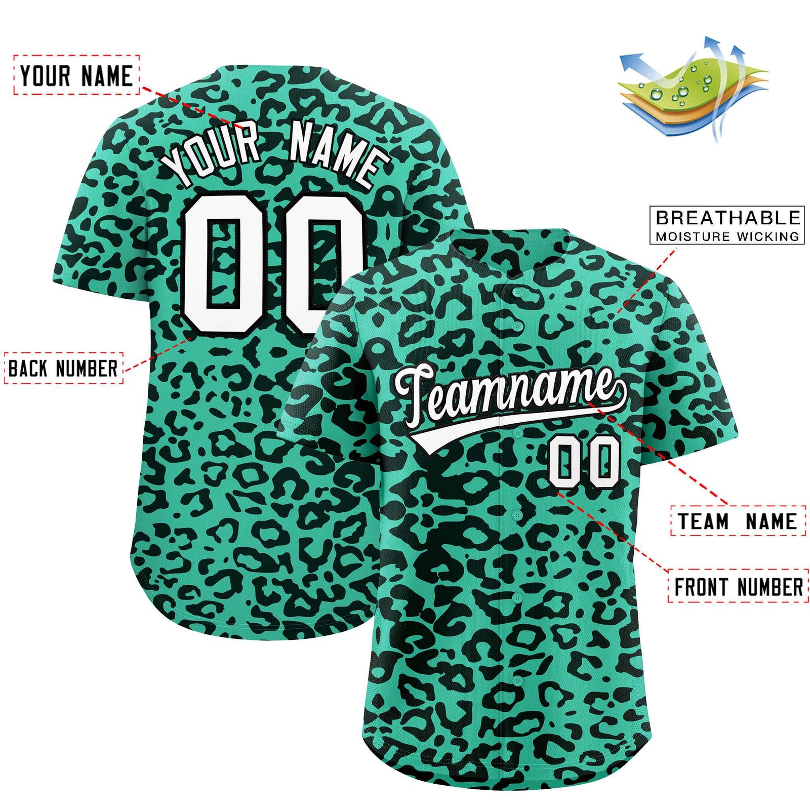 Custom Bright Green Black Leopard Print Pattern Authentic Baseball Jersey