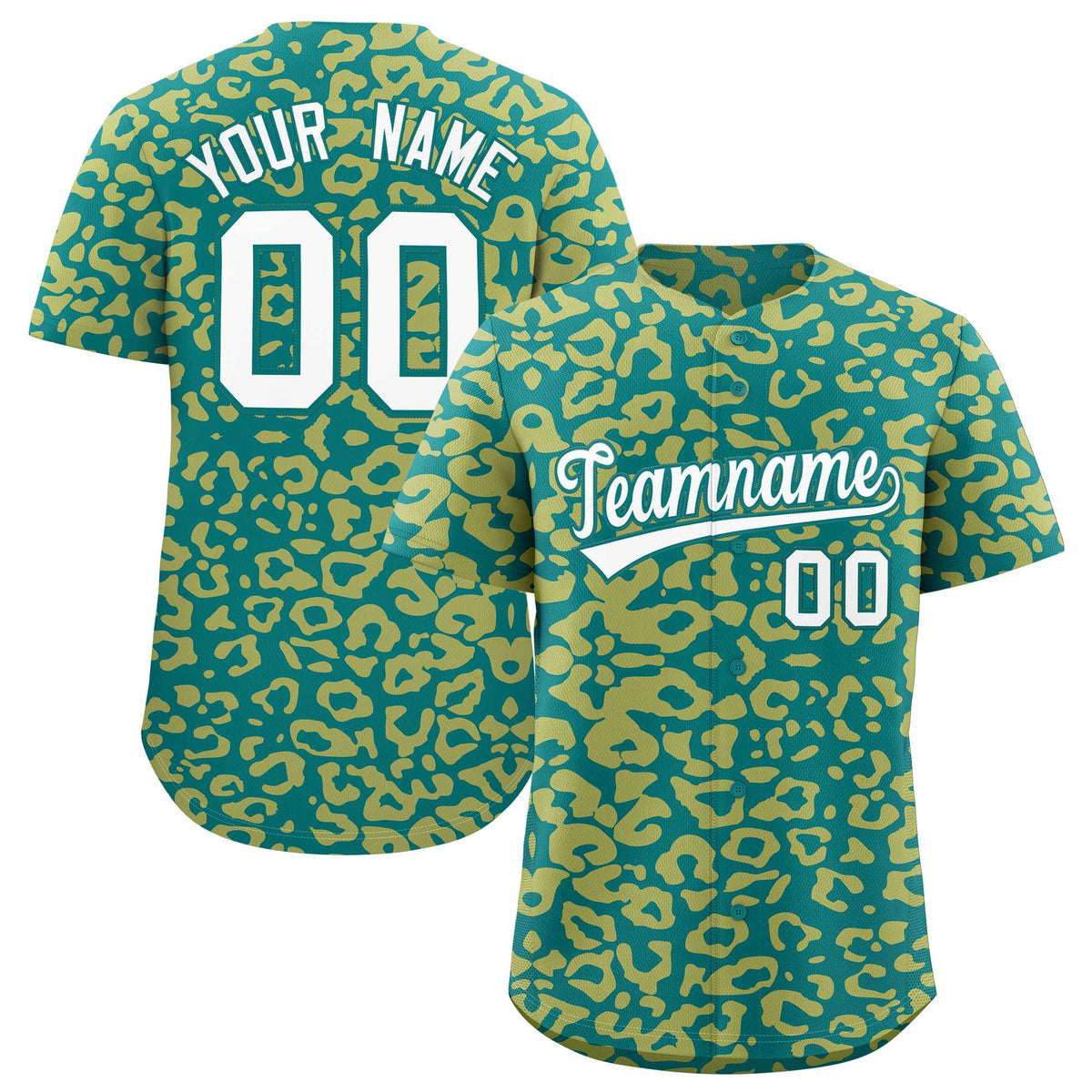 Custom Aqua Old Gold Leopard Print Pattern Authentic Baseball Jersey