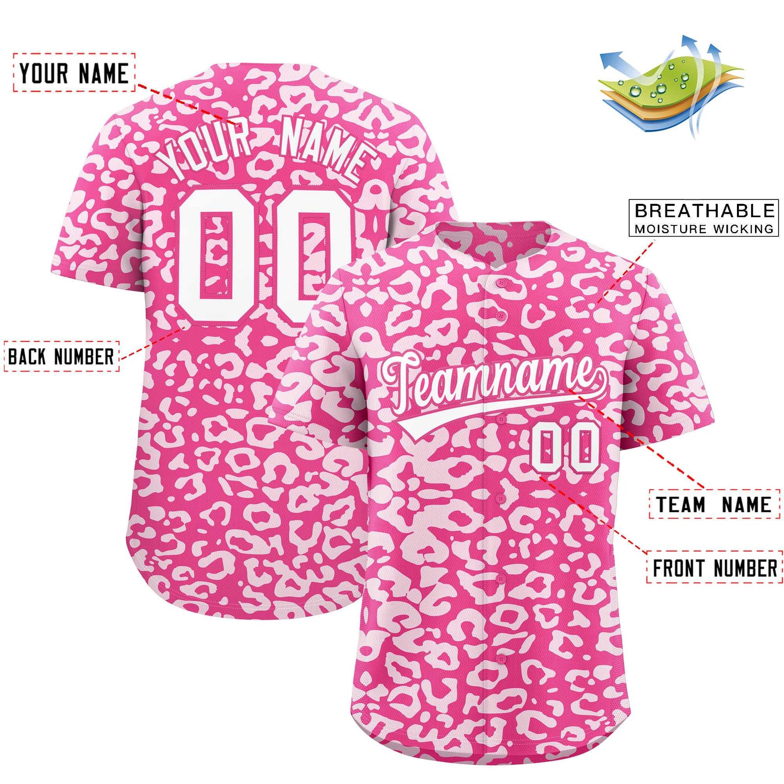 Custom Pink White Leopard Print Pattern Authentic Baseball Jersey