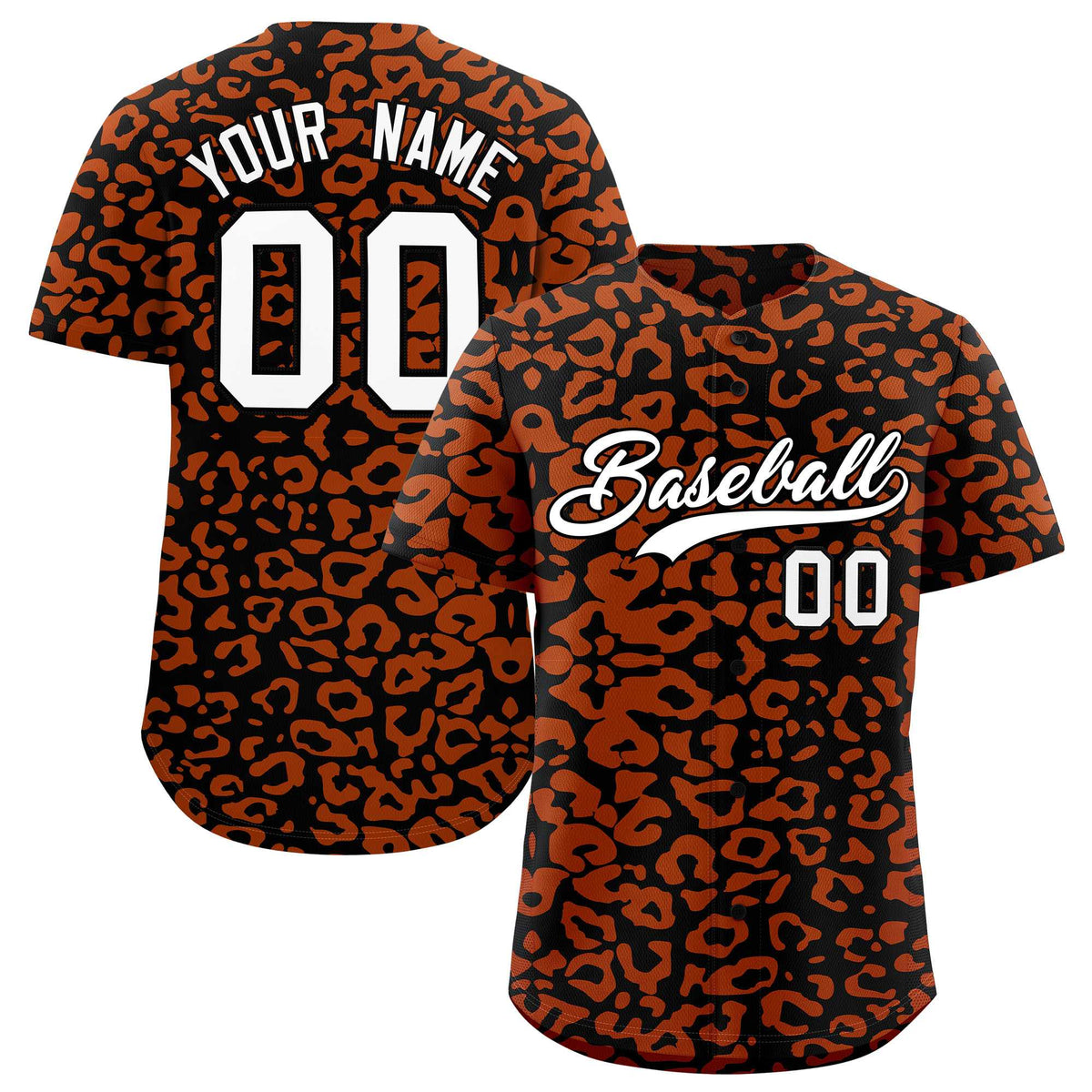 Custom Black Texas Orange Leopard Print Pattern Authentic Baseball Jersey