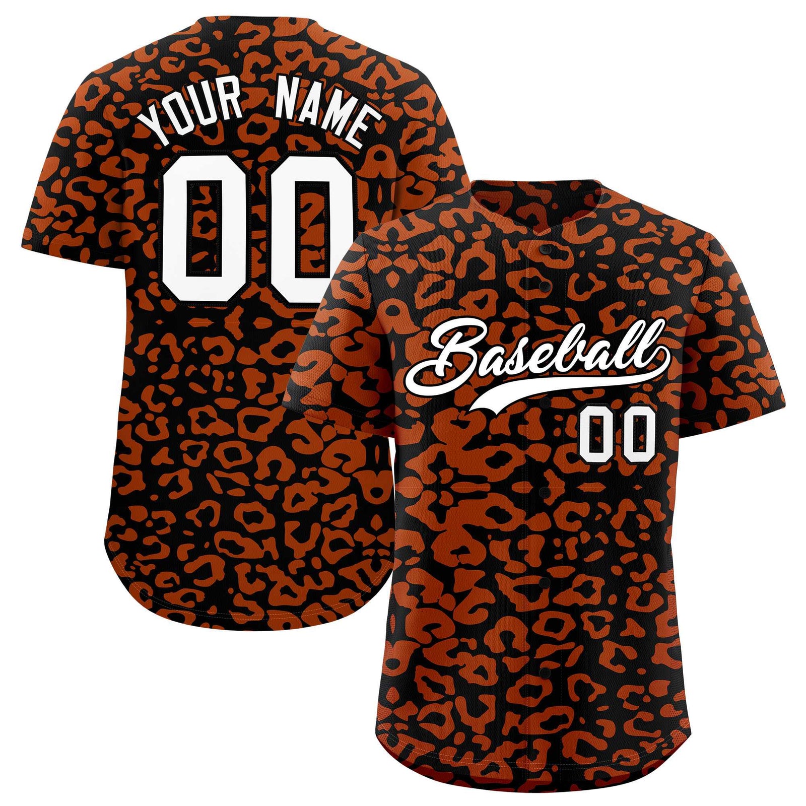 Custom Black Texas Orange Leopard Print Pattern Authentic Baseball Jersey