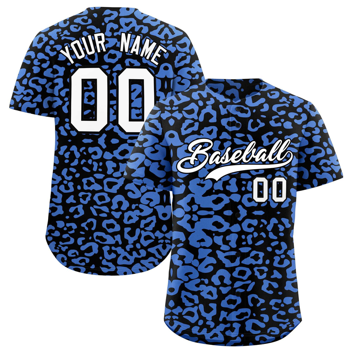 Custom Black Light Blue Leopard Print Pattern Authentic Baseball Jersey
