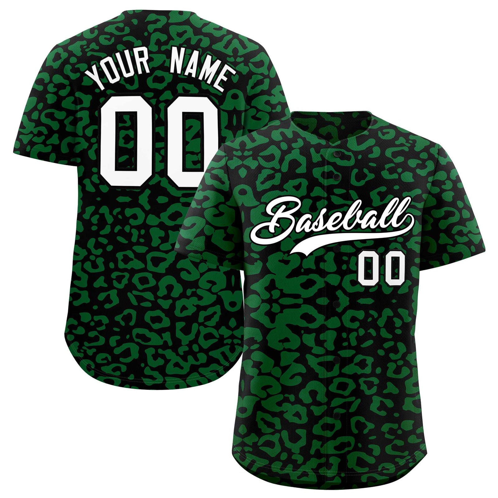 Custom Black Kelly Green Leopard Print Pattern Authentic Baseball Jersey