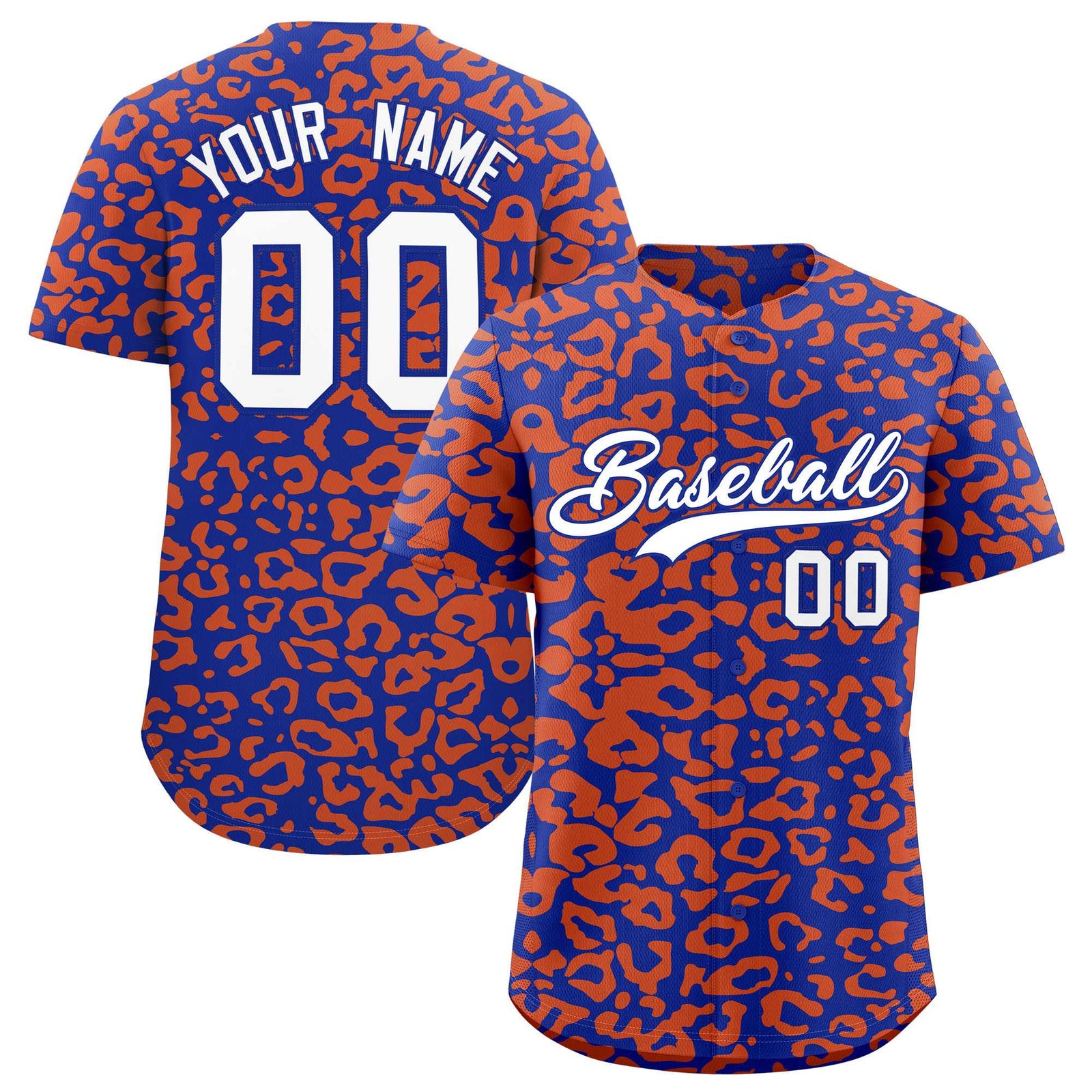 Custom Royal Orange Leopard Print Pattern Authentic Baseball Jersey