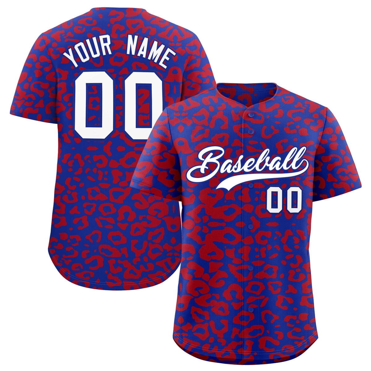 Custom Royal Red Leopard Print Pattern Authentic Baseball Jersey