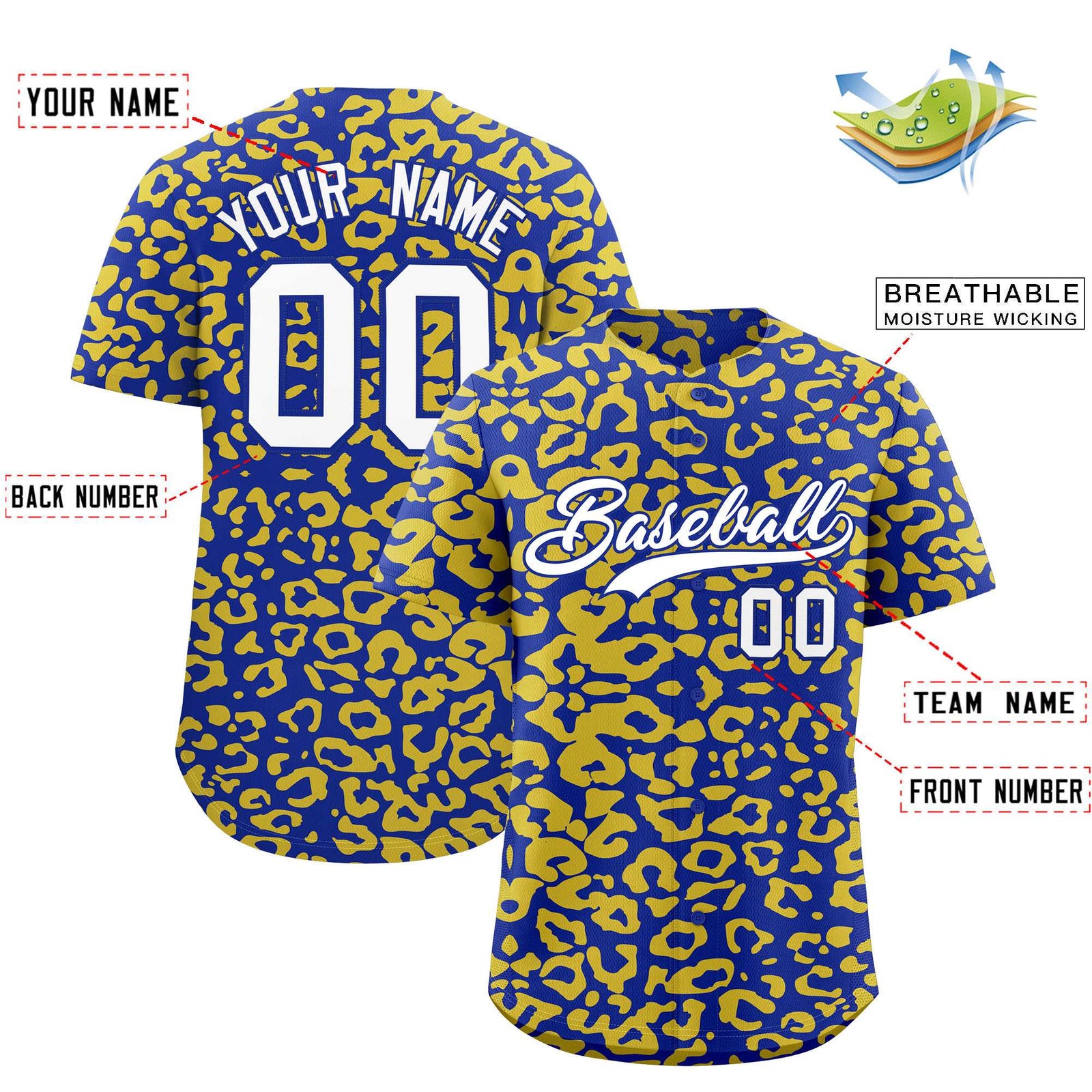 Custom Royal Gold Leopard Print Pattern Authentic Baseball Jersey