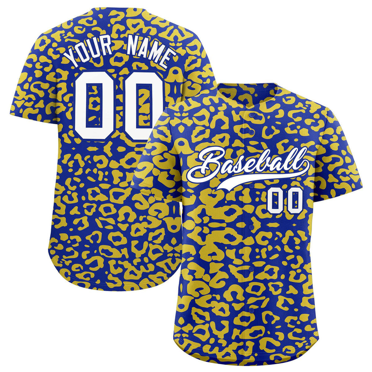 Custom Royal Gold Leopard Print Pattern Authentic Baseball Jersey