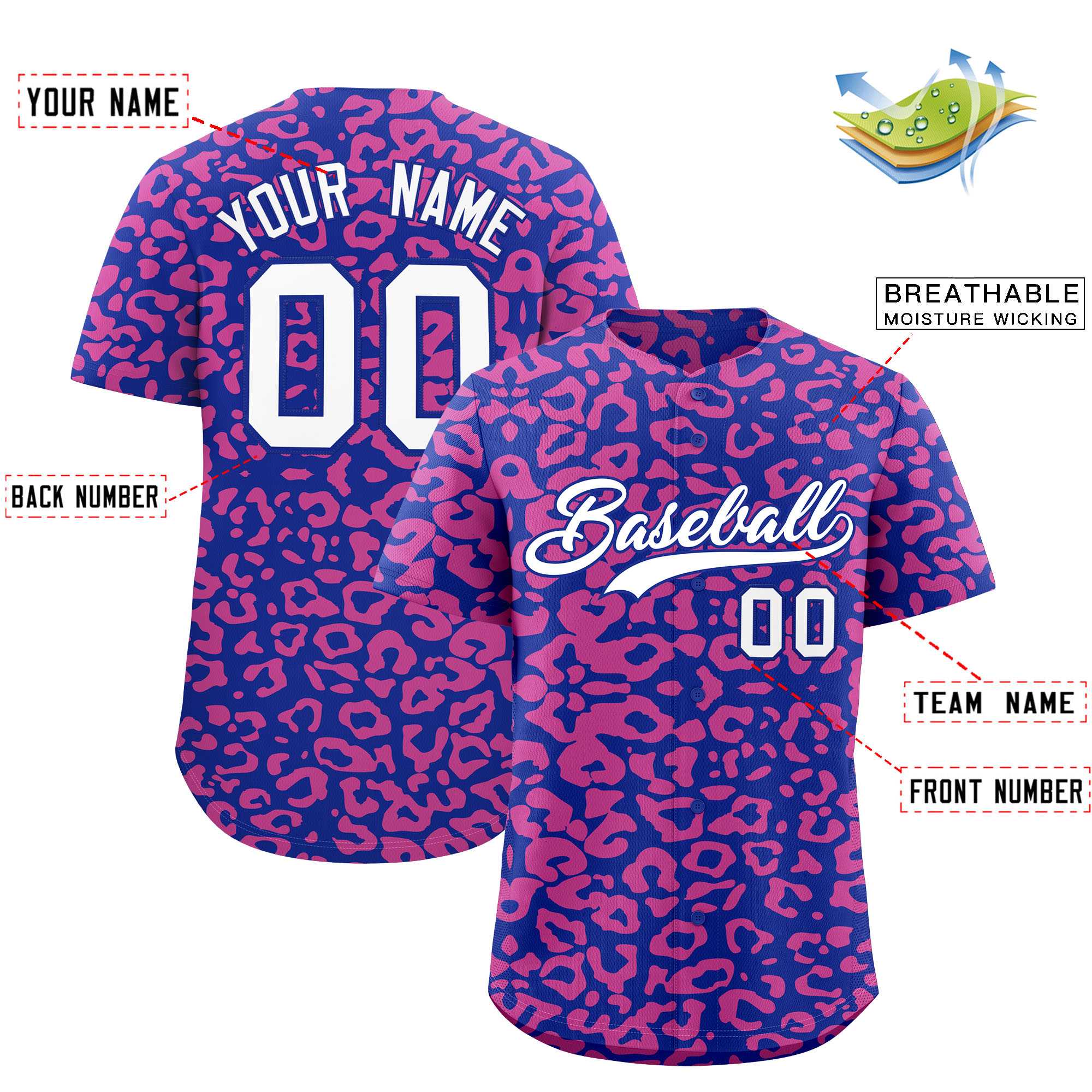 Custom Royal Pink Leopard Print Pattern Authentic Baseball Jersey