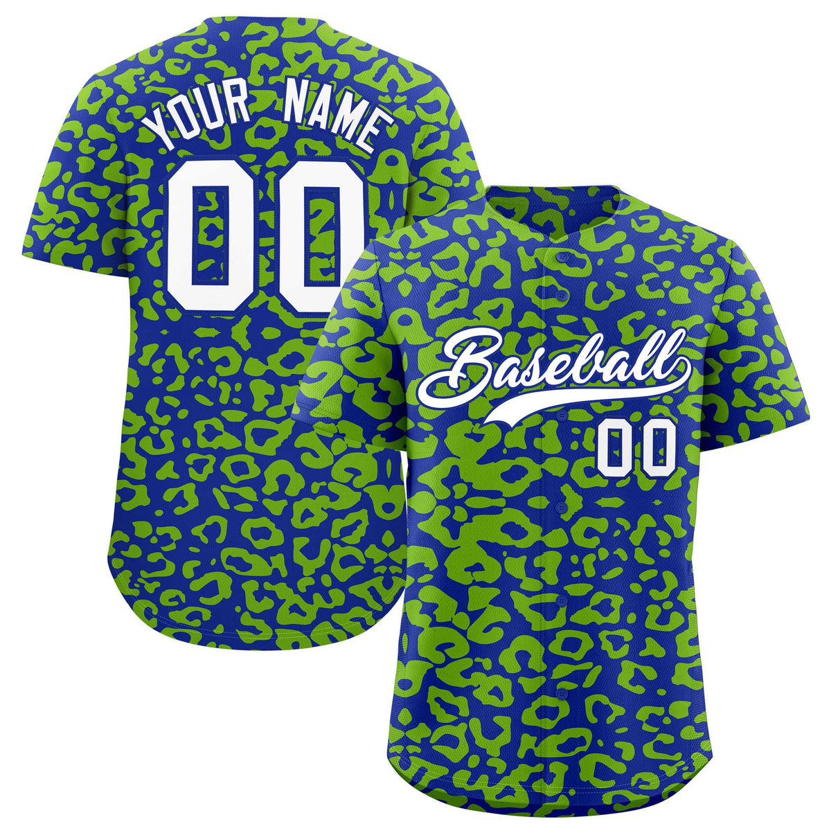 Custom Royal Neon Green Leopard Print Pattern Authentic Baseball Jersey
