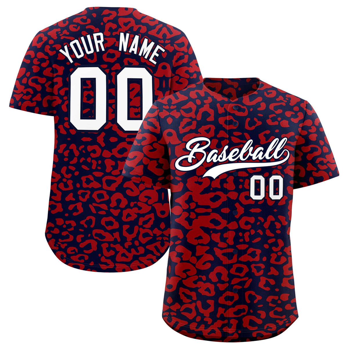 Custom Navy Red Leopard Print Pattern Authentic Baseball Jersey