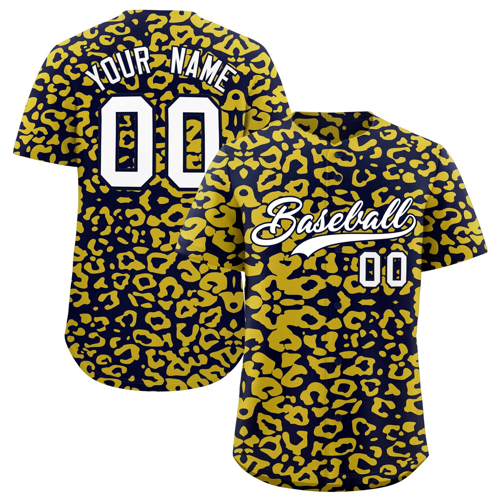 Custom Navy Gold Leopard Print Pattern Authentic Baseball Jersey