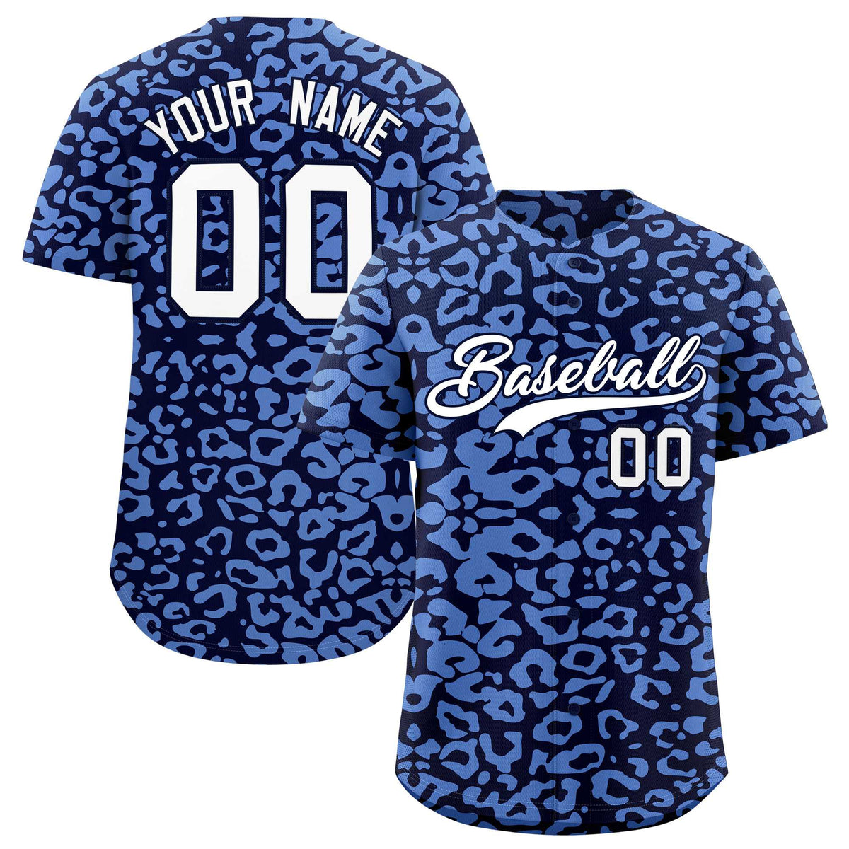 Custom Navy Light Blue Leopard Print Pattern Authentic Baseball Jersey