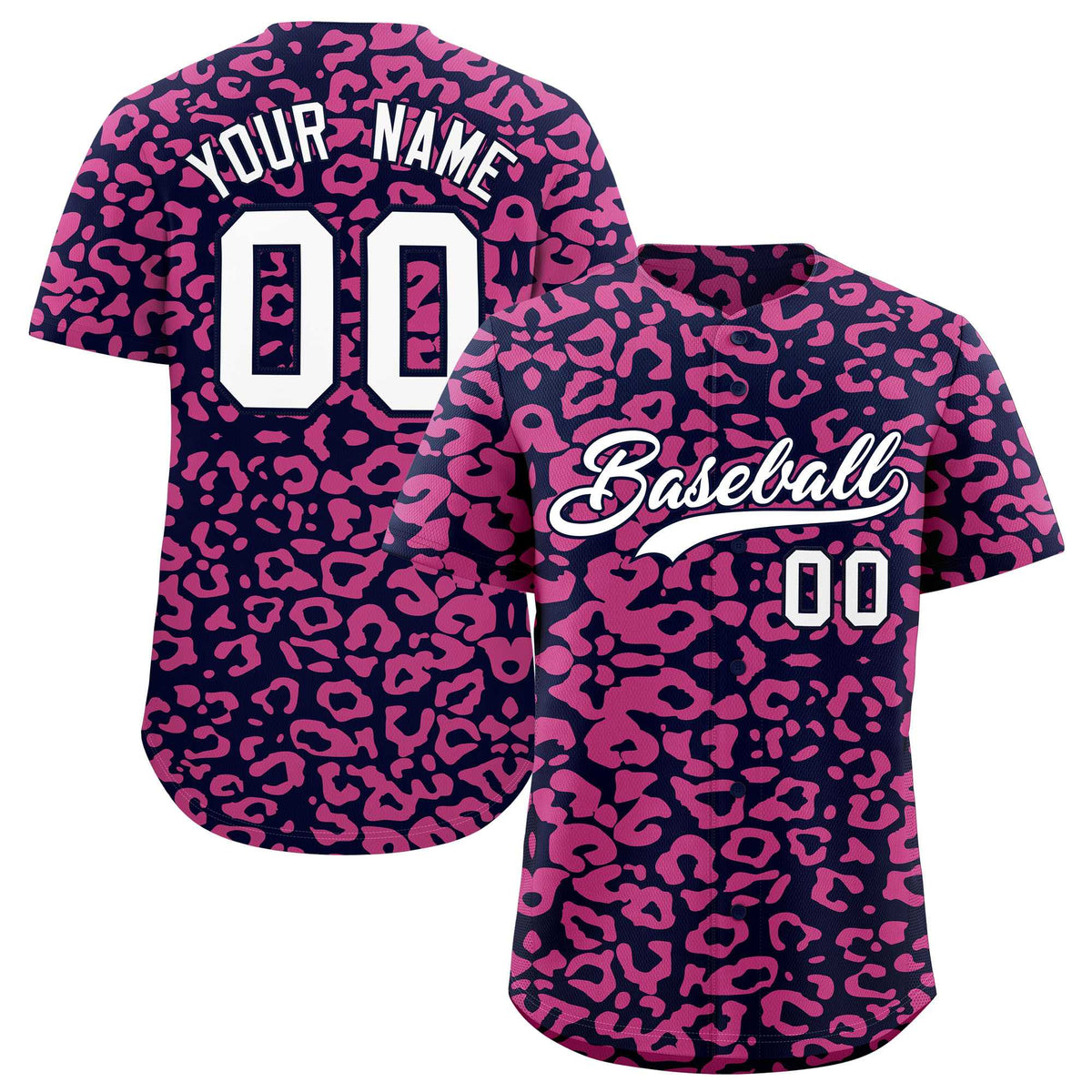 Custom Navy Pink Leopard Print Pattern Authentic Baseball Jersey