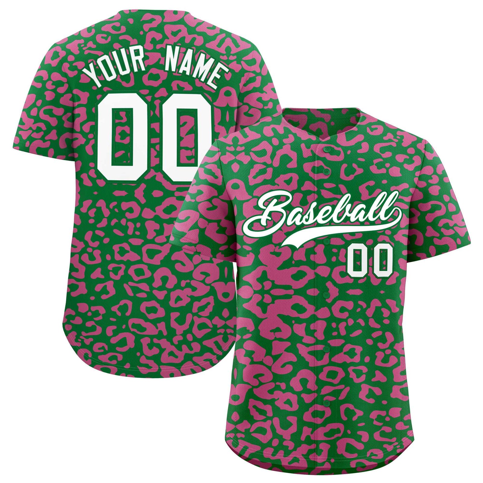Custom Kelly Green Pink Leopard Print Pattern Authentic Baseball Jersey