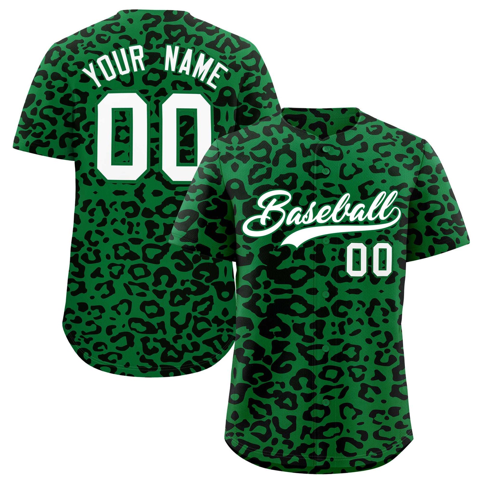 Custom Kelly Green Black Leopard Print Pattern Authentic Baseball Jersey