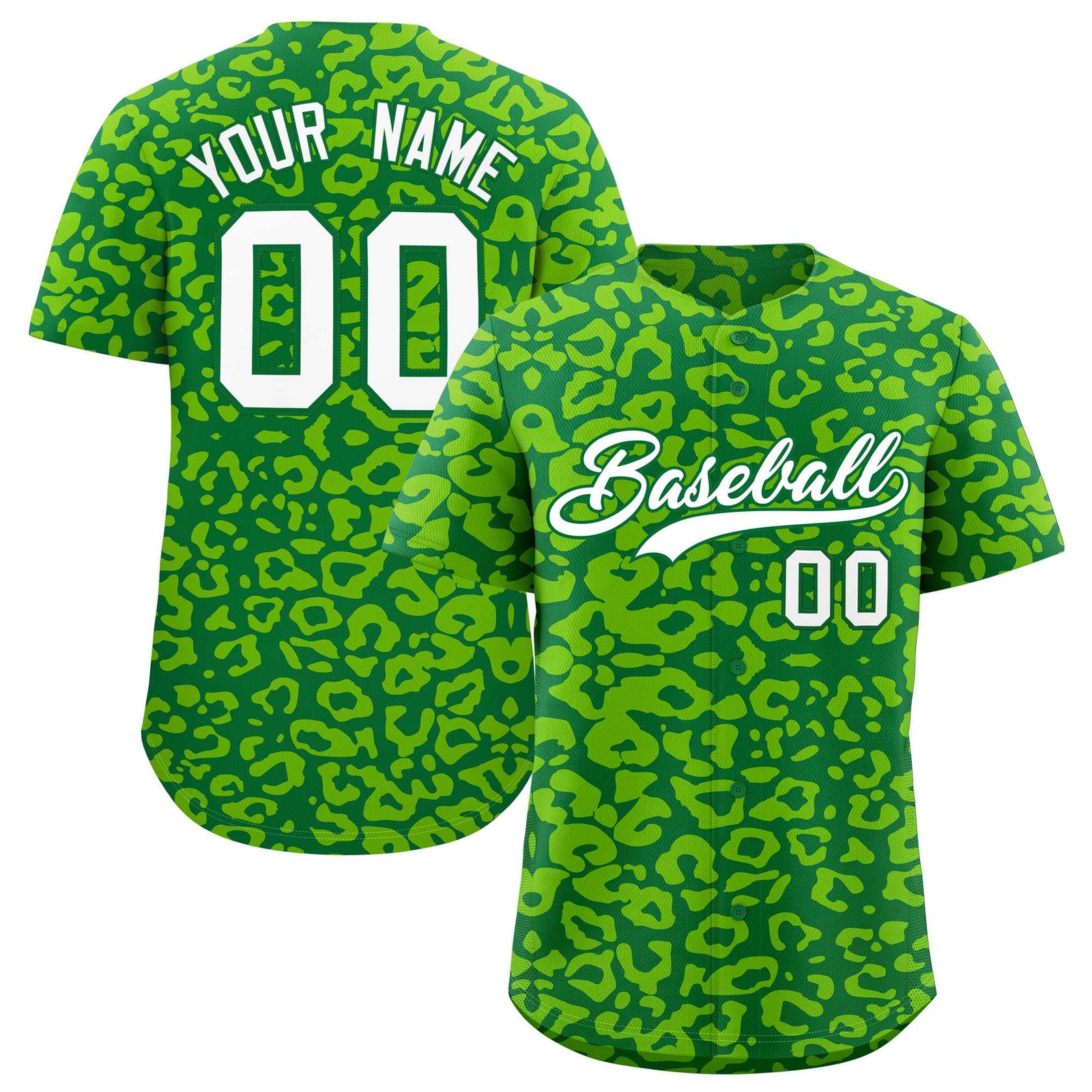 Custom Kelly Green Neon Green Leopard Print Pattern Authentic Baseball Jersey