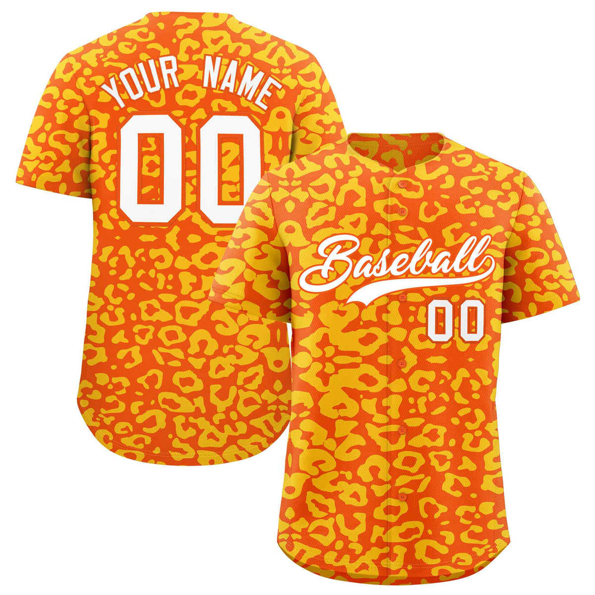 Custom Orange Gold Leopard Print Pattern Authentic Baseball Jersey