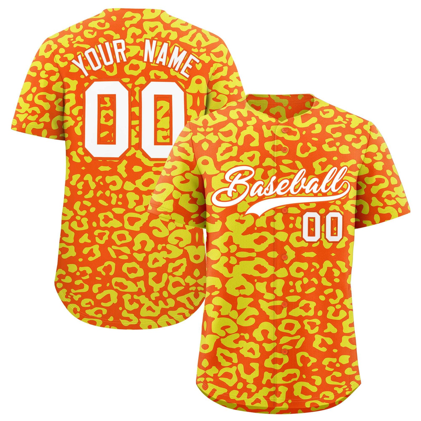 Custom Orange Gold Leopard Print Pattern Authentic Baseball Jersey