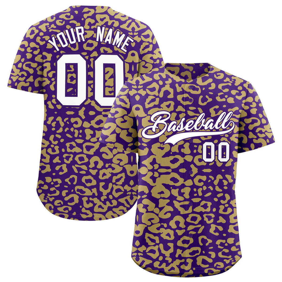 Custom Purple Old Gold Leopard Print Pattern Authentic Baseball Jersey