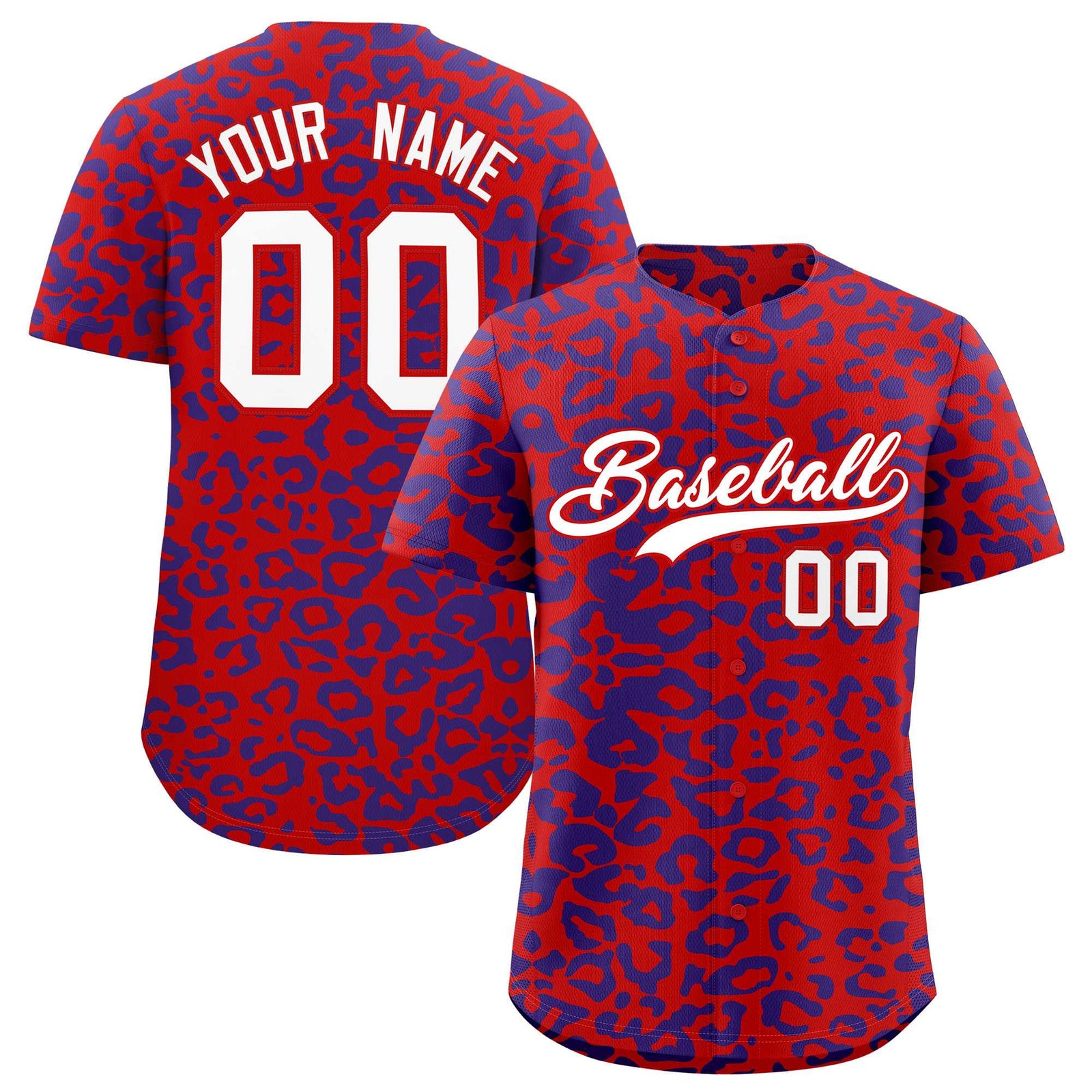 Custom Red Royal Leopard Print Pattern Authentic Baseball Jersey