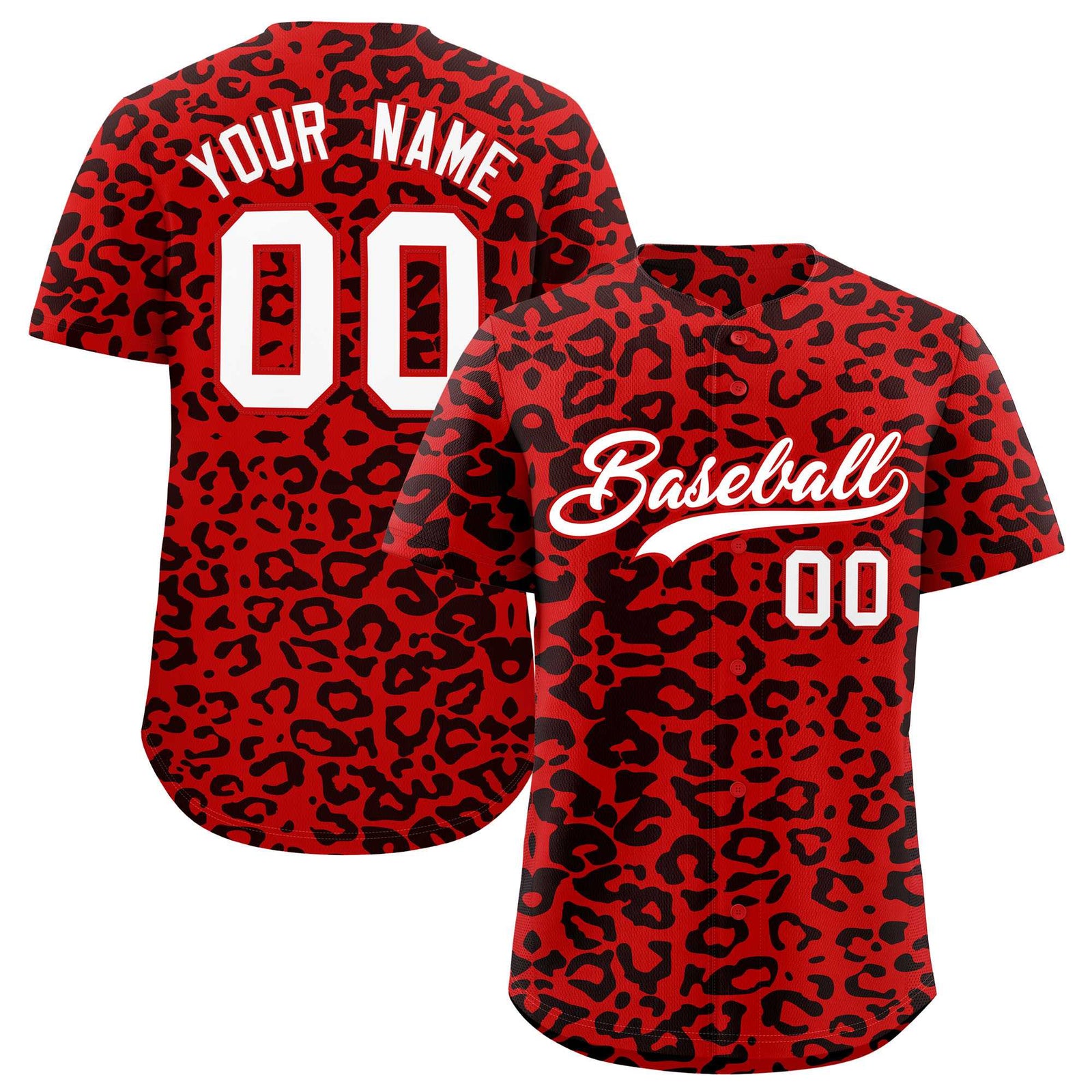 Custom Red Black Leopard Print Pattern Authentic Baseball Jersey