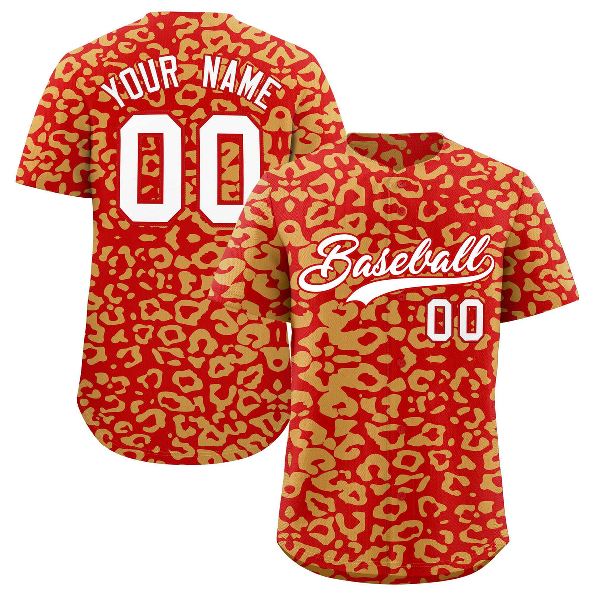 Custom Red Old Gold Leopard Print Pattern Authentic Baseball Jersey