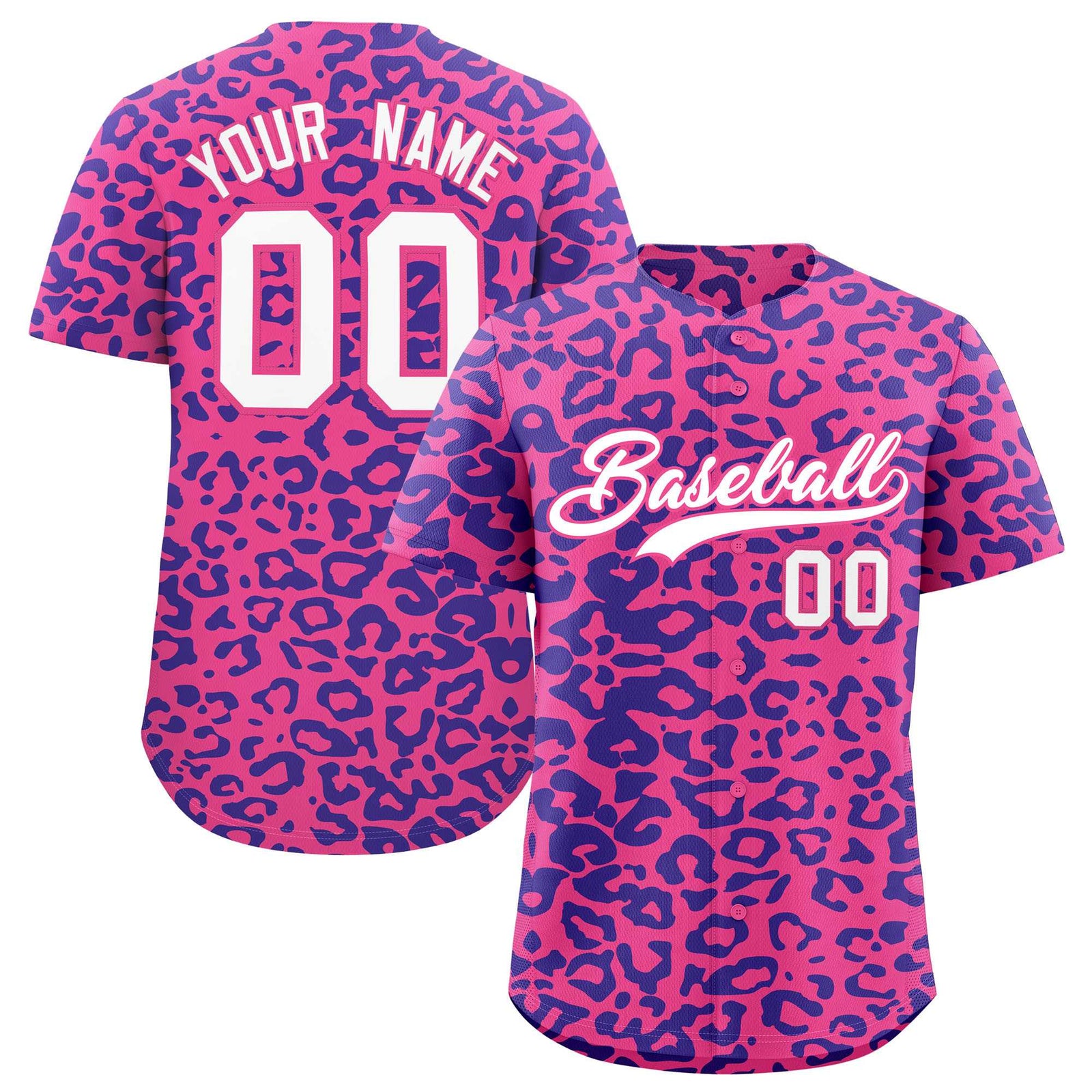 Custom Pink Royal Leopard Print Pattern Authentic Baseball Jersey