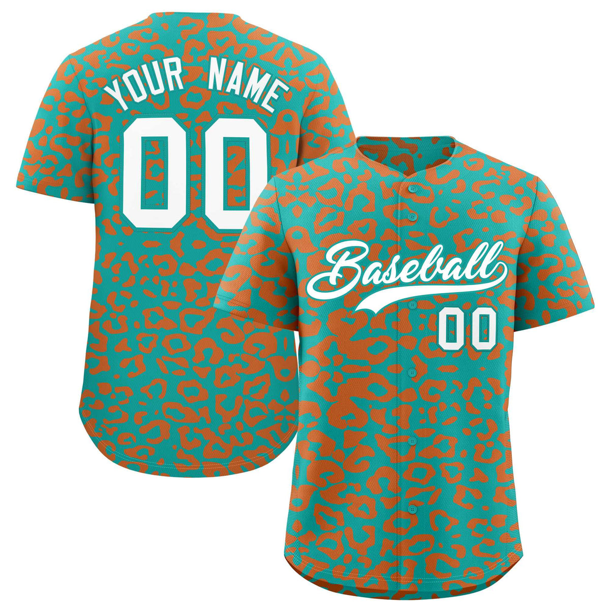 Custom Aqua Orange Leopard Print Pattern Authentic Baseball Jersey