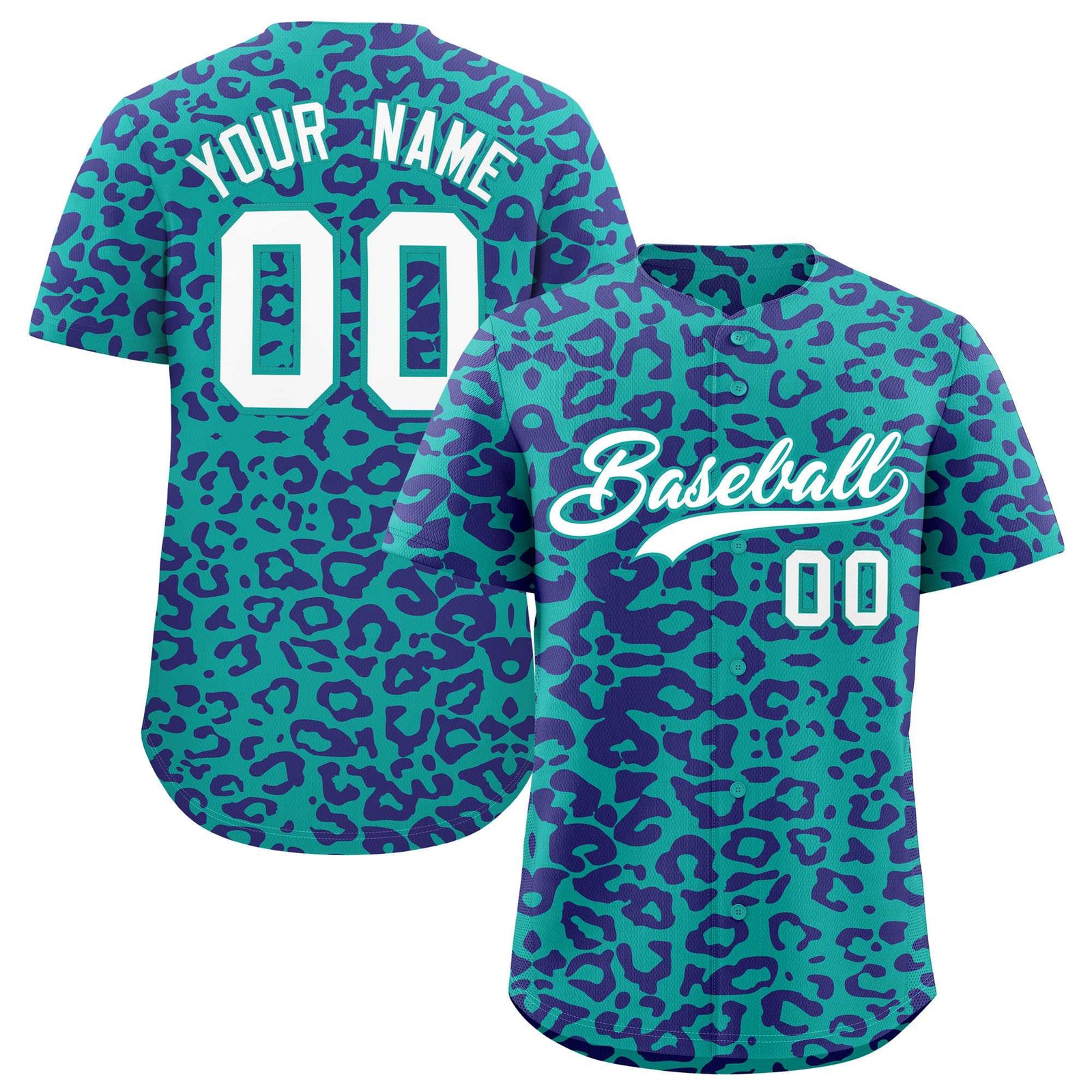 Custom Aqua Purple Leopard Print Pattern Authentic Baseball Jersey