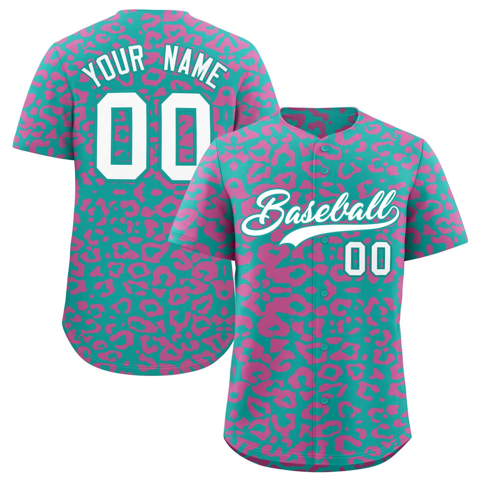 Custom Aqua Pink Leopard Print Pattern Authentic Baseball Jersey