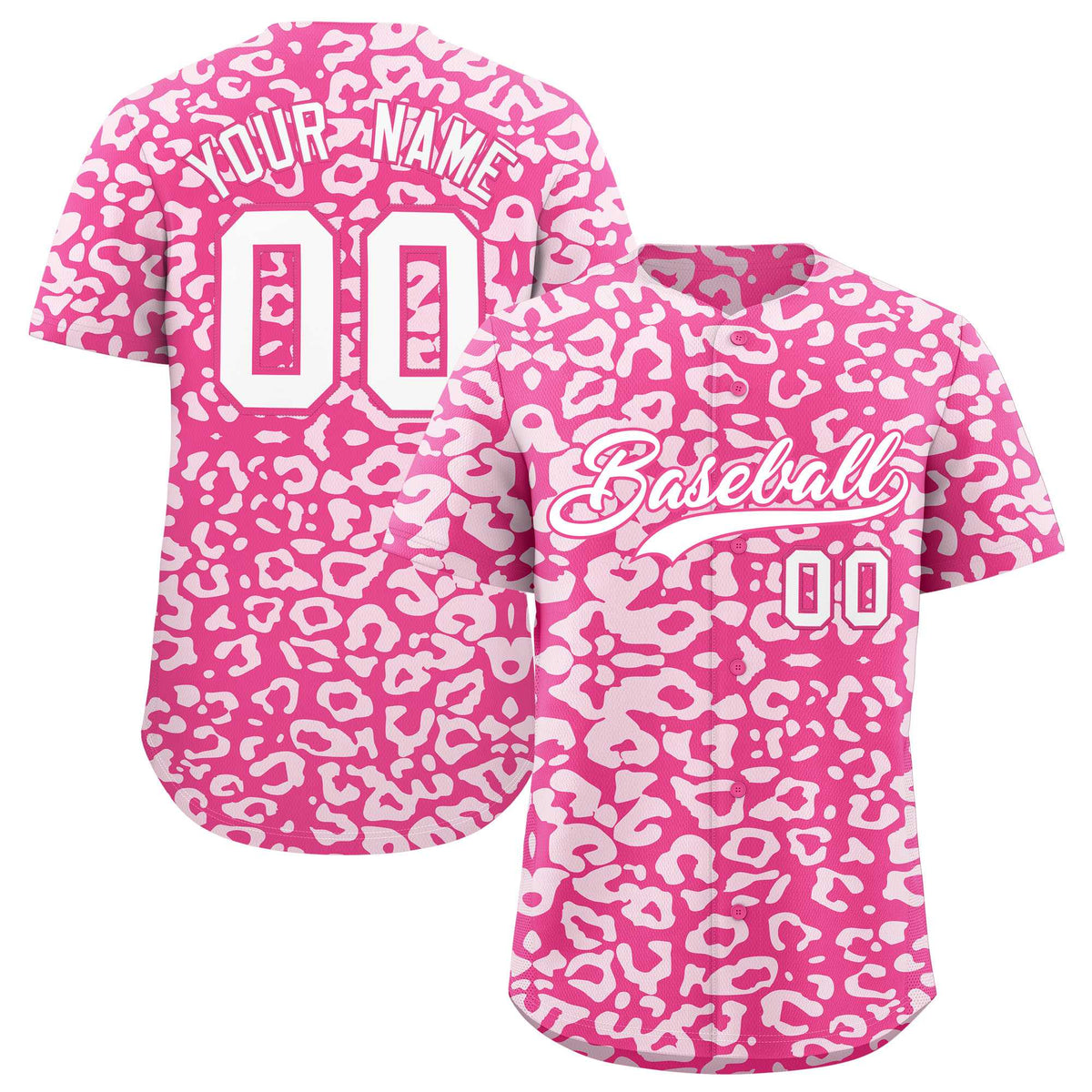 Custom Pink White Leopard Print Pattern Authentic Baseball Jersey