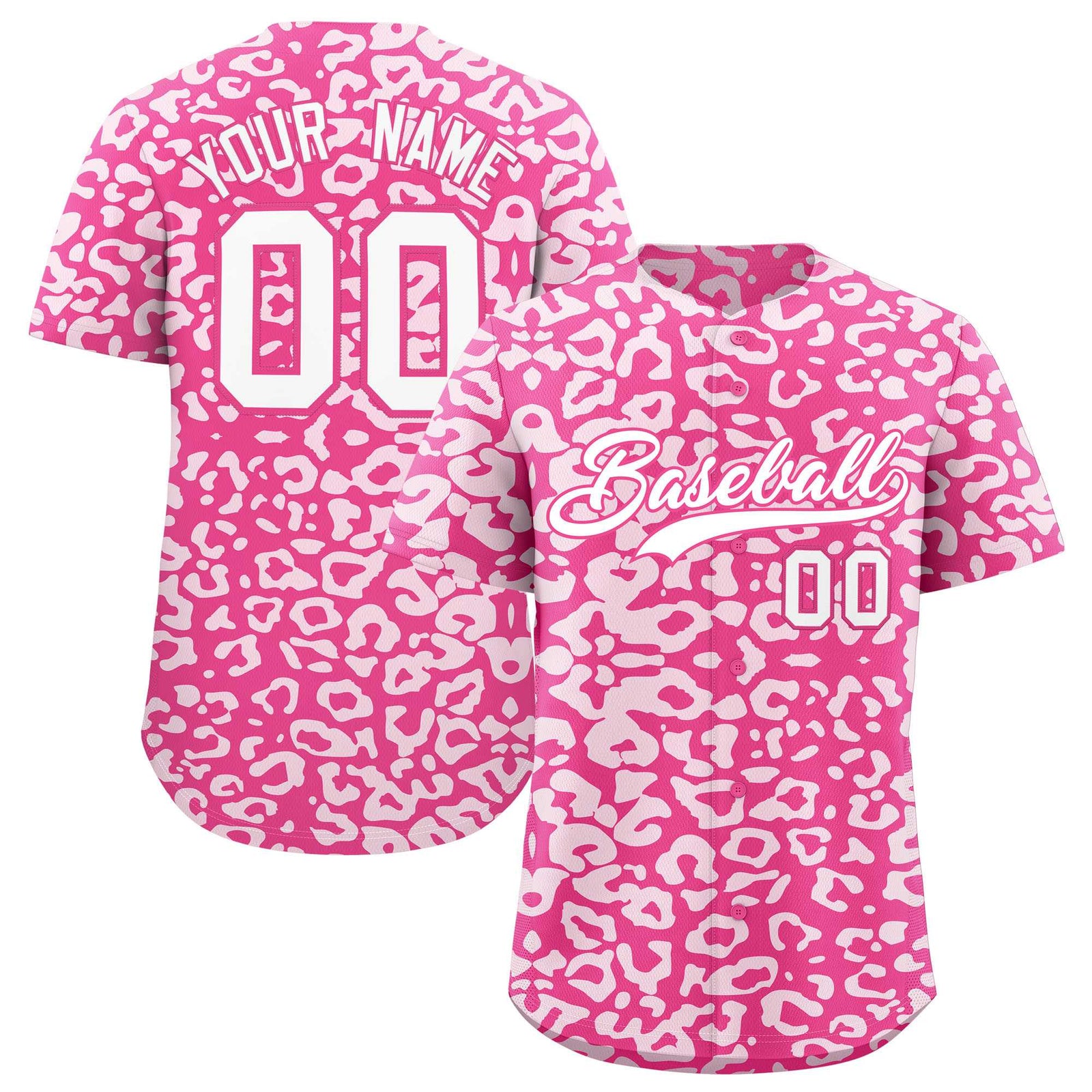 Custom Pink White Leopard Print Pattern Authentic Baseball Jersey