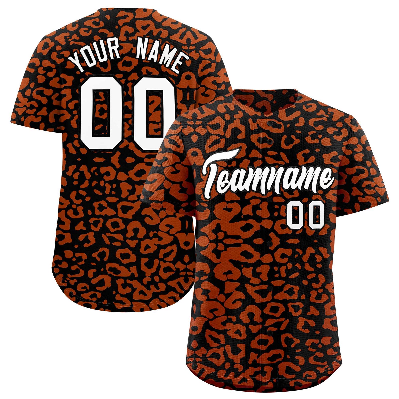 Custom Black Texas Orange Leopard Print Pattern Authentic Baseball Jersey
