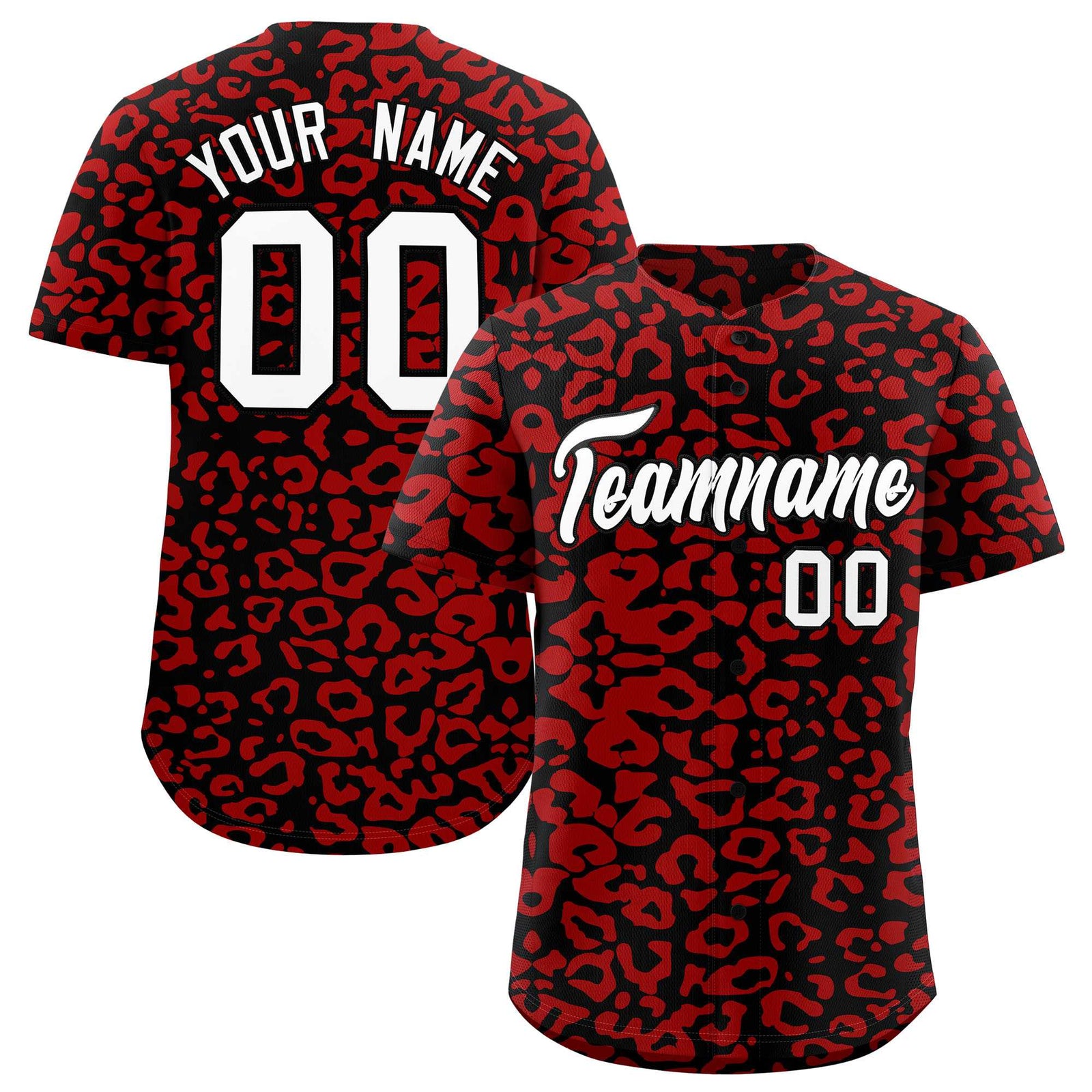 Custom Black Red Leopard Print Pattern Authentic Baseball Jersey
