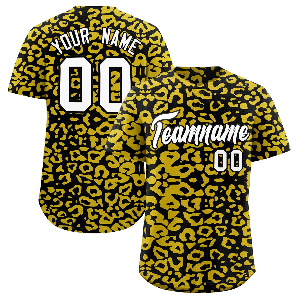 Custom Black Gold Leopard Print Pattern Authentic Baseball Jersey