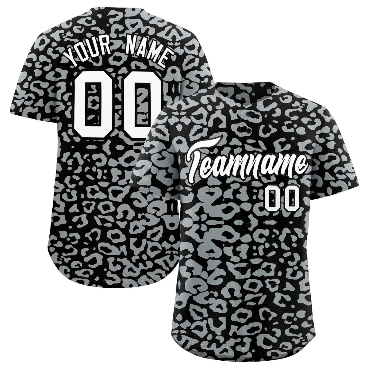 Custom Black Silver Leopard Print Pattern Authentic Baseball Jersey