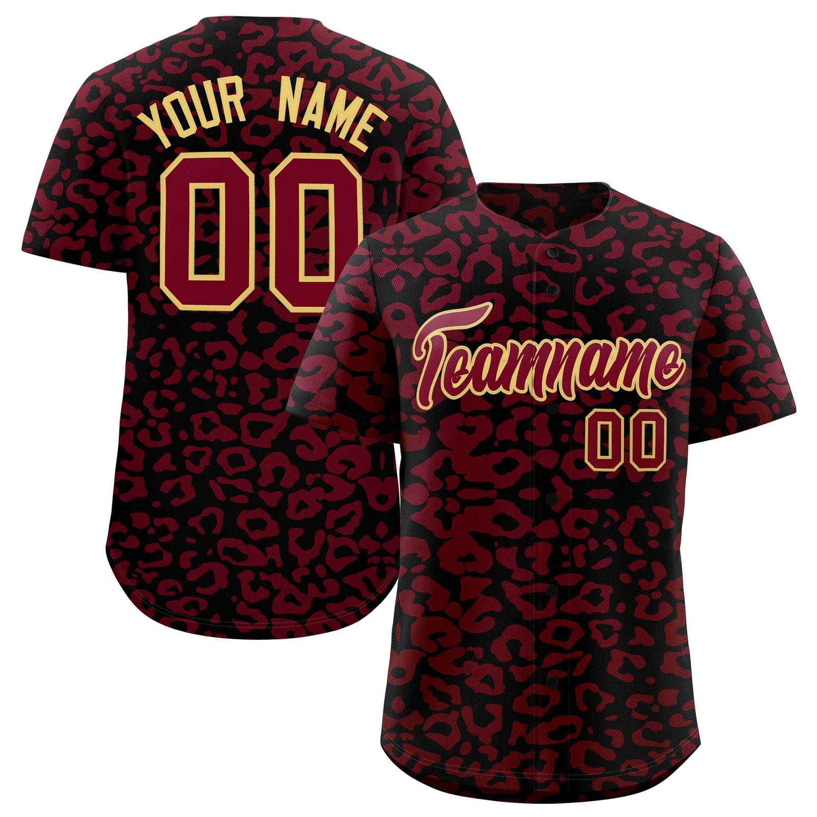 Custom Black Crimson Leopard Print Pattern Authentic Baseball Jersey