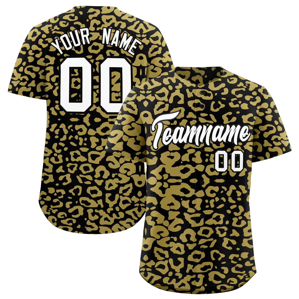 Custom Black Old Gold Leopard Print Pattern Authentic Baseball Jersey