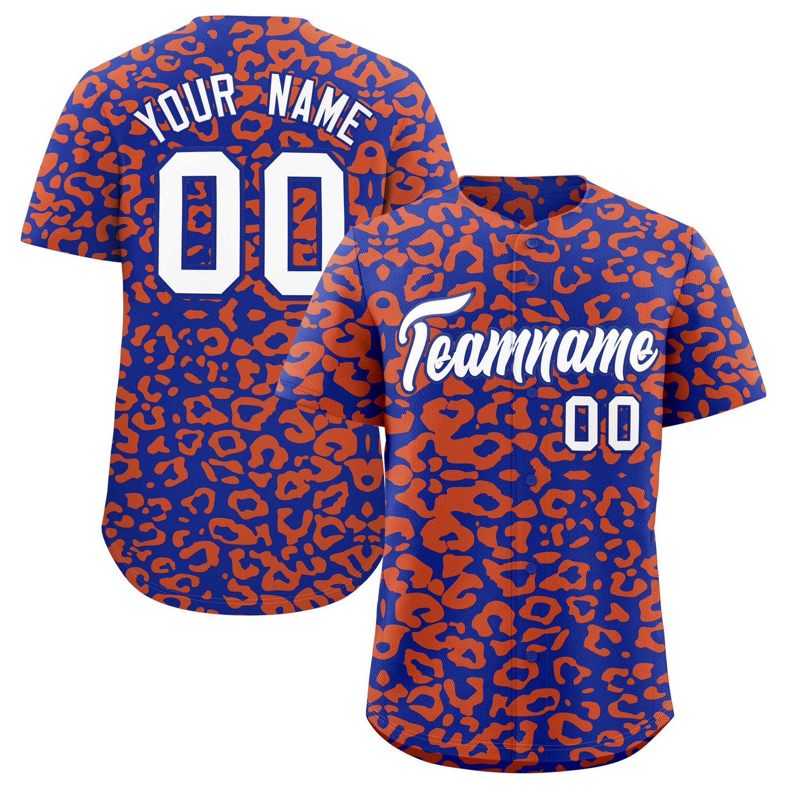 Custom Royal Orange Leopard Print Pattern Authentic Baseball Jersey