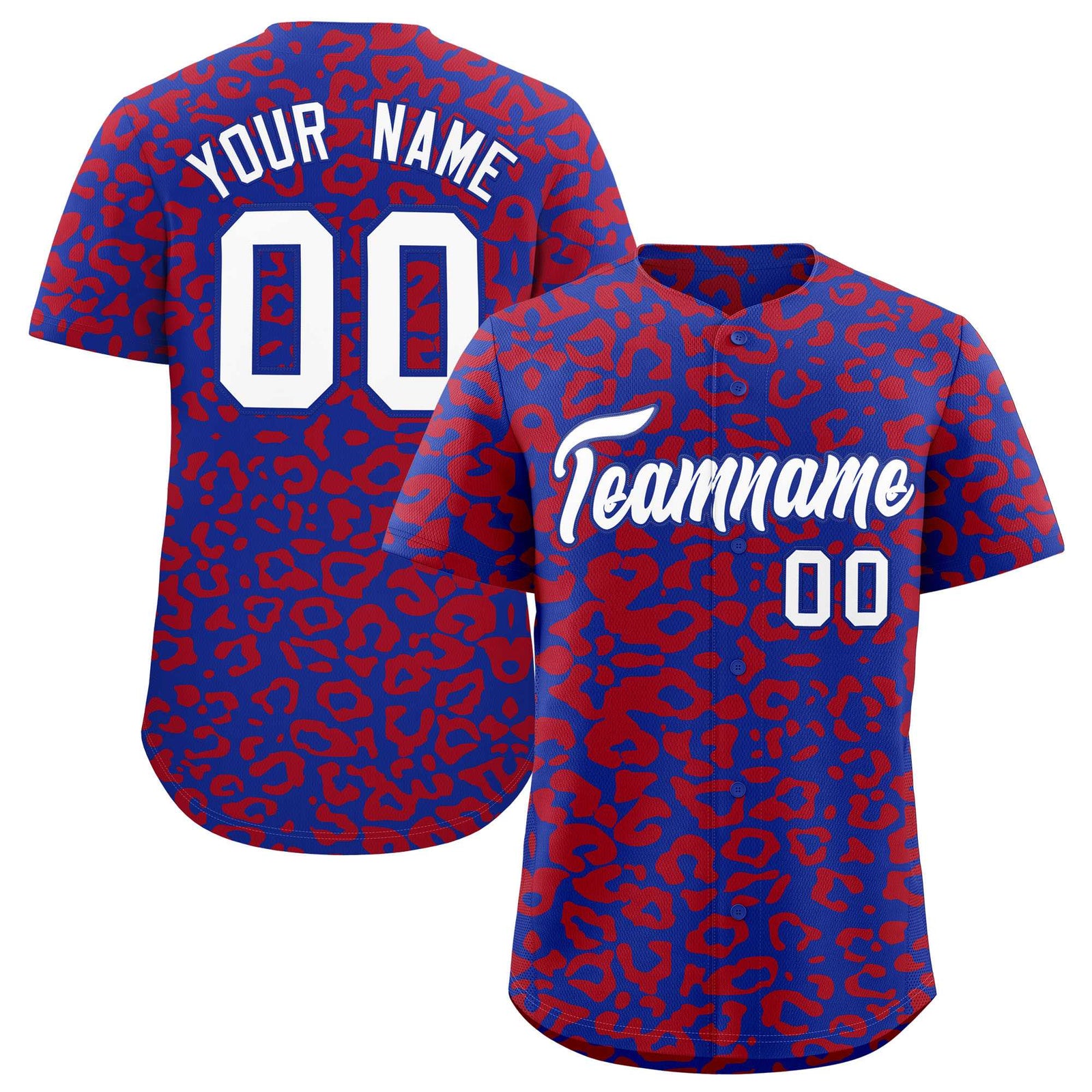 Custom Royal Red Leopard Print Pattern Authentic Baseball Jersey