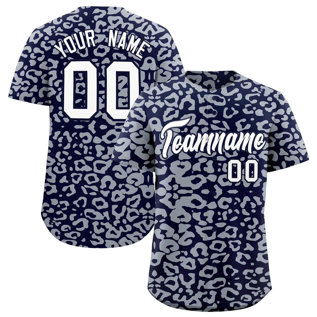 Custom Navy Silver Leopard Print Pattern Authentic Baseball Jersey