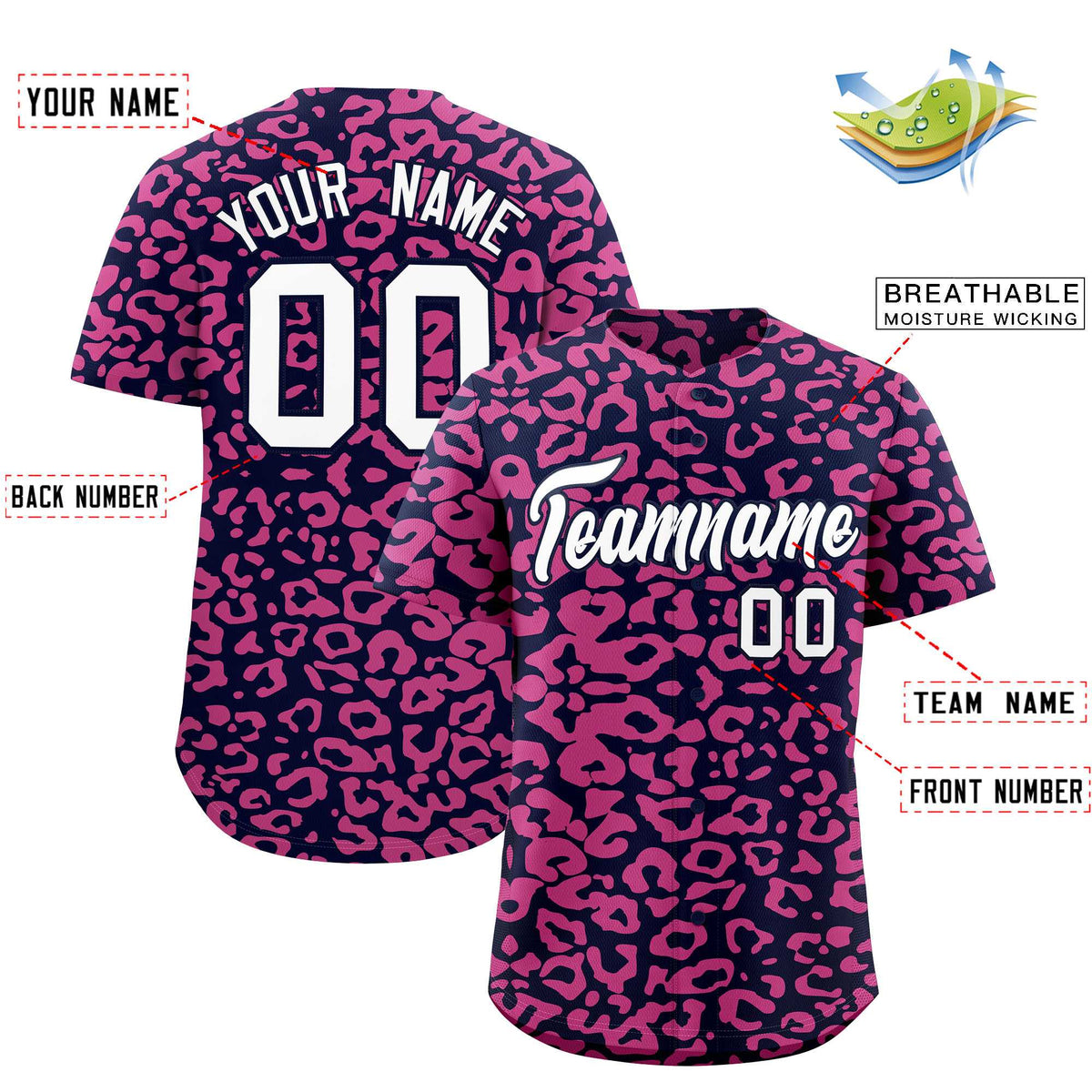 Custom Navy Pink Leopard Print Pattern Authentic Baseball Jersey