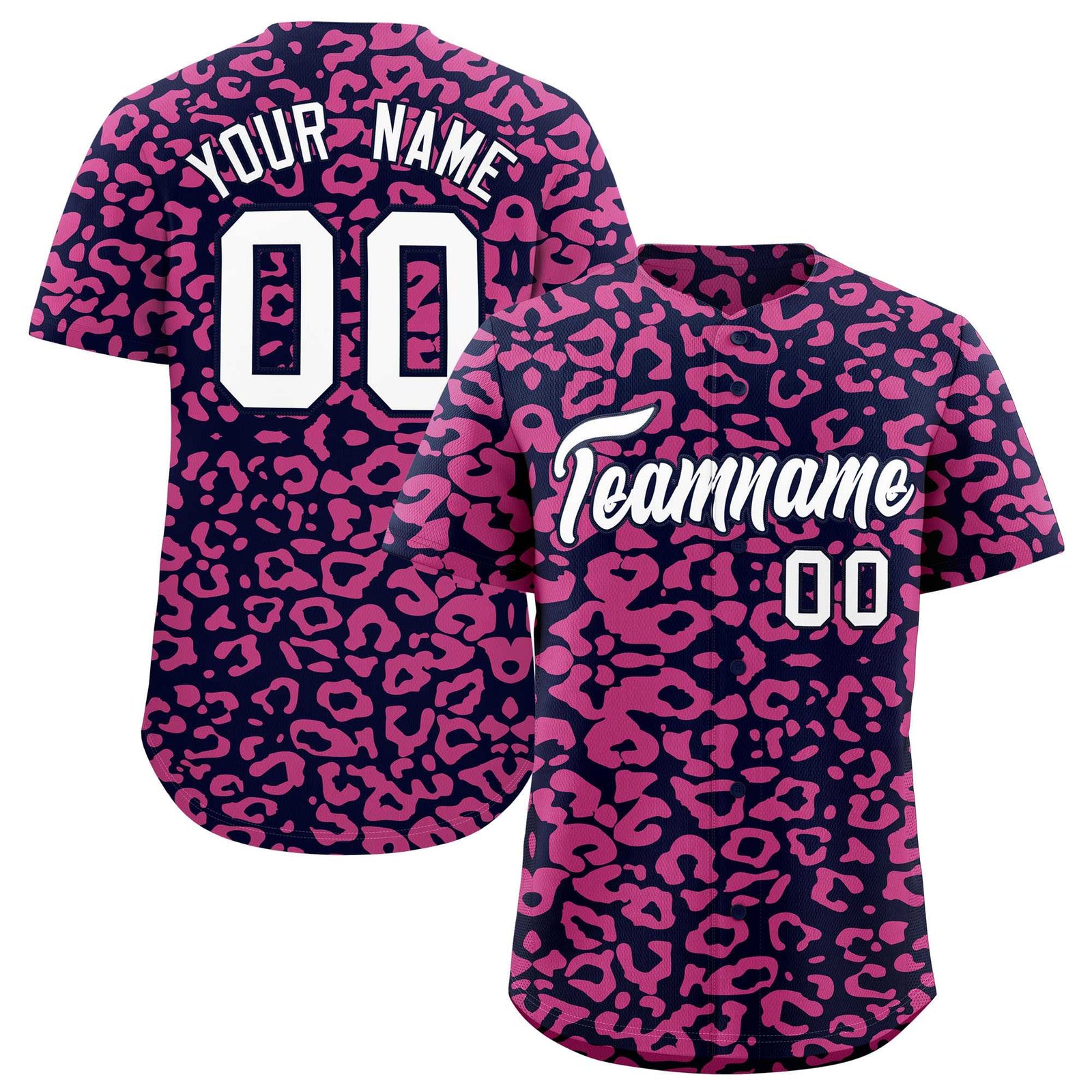 Custom Navy Pink Leopard Print Pattern Authentic Baseball Jersey